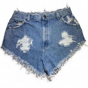 Vintage Lee Super Distressed Destroyed Fringe Festival Hippie Shorts Raw Hem 32
